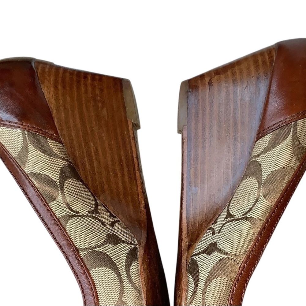 Coach Stella Jacquard Signature Leather Wedge Peep Toe Shoes - Picture 13 of 15